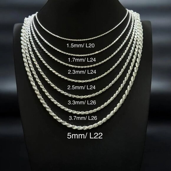 925 Sterling Silver Rope Chain - 1.5mm - 16" - NEW - Picture 2 of 14